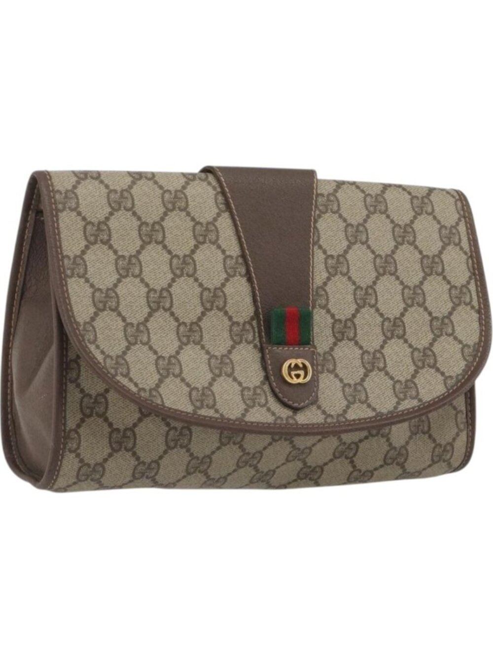 GUCCI GG Supreme Web Sherry Line Bag PVC Beige Gold 156 01 030